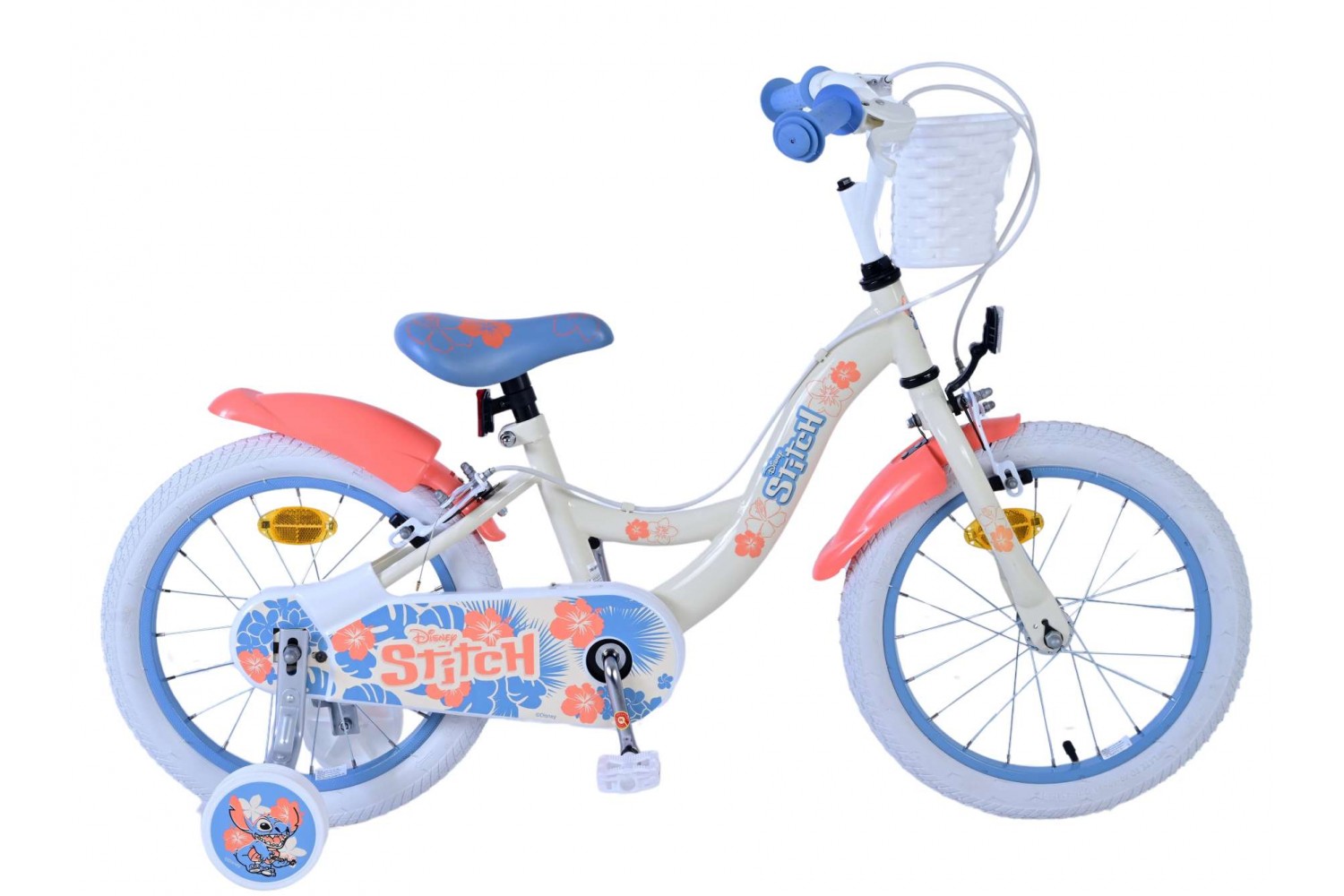 Disney Stitch Kinderfahrrad Mädchen 16 Zoll Creme Korallenblau | 2 Handbremsen