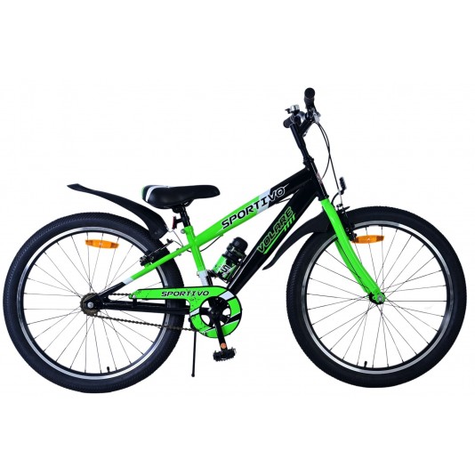 Volare Sportivo Kinderfahrrad Jungen 24 Zoll Schwarz Grün | 2 Handbremsen (keine Rücktrittbremse)