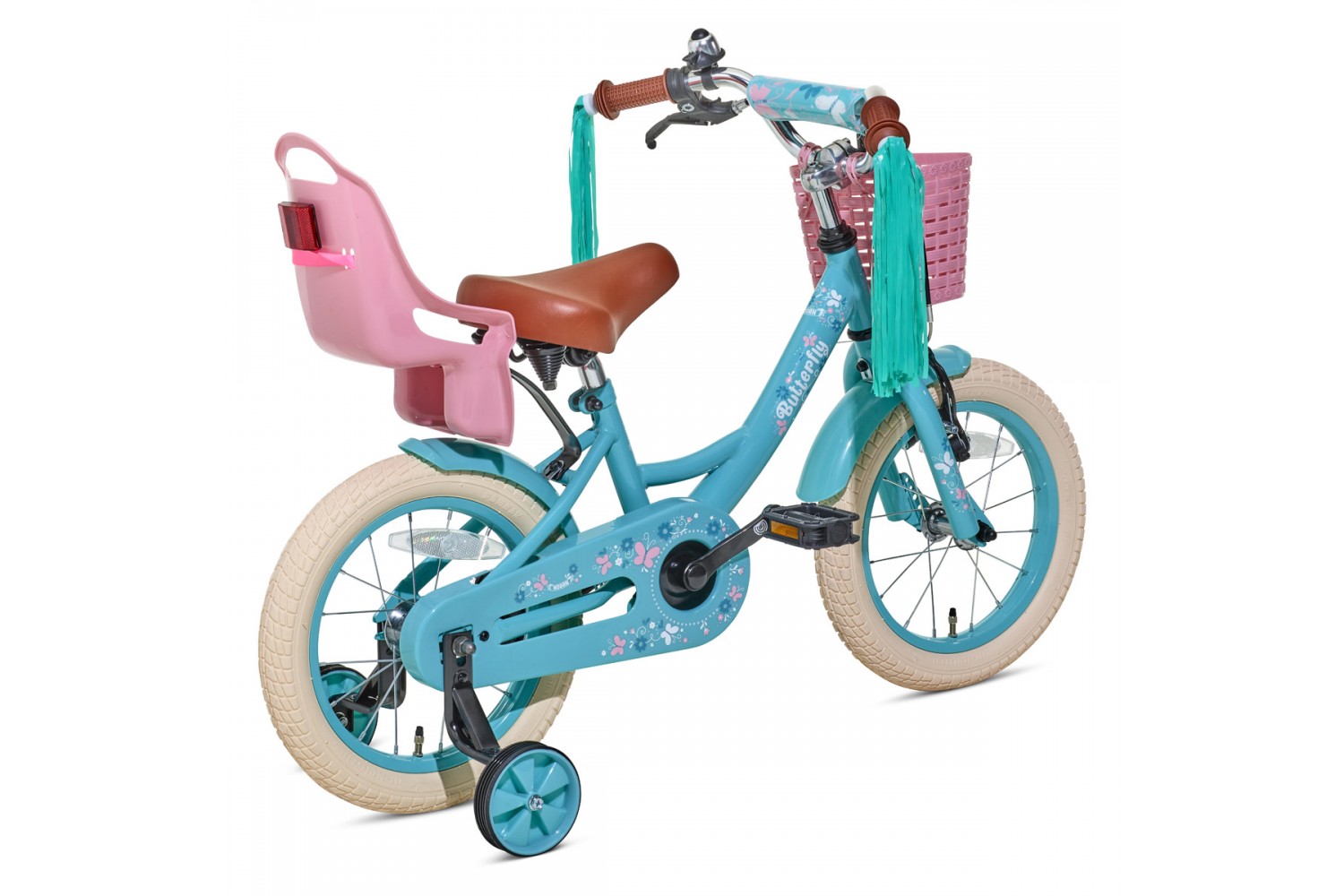 Nogan Butterfly Kinderfahrrad 14 Zoll Mädchen Fahrrad Türkis