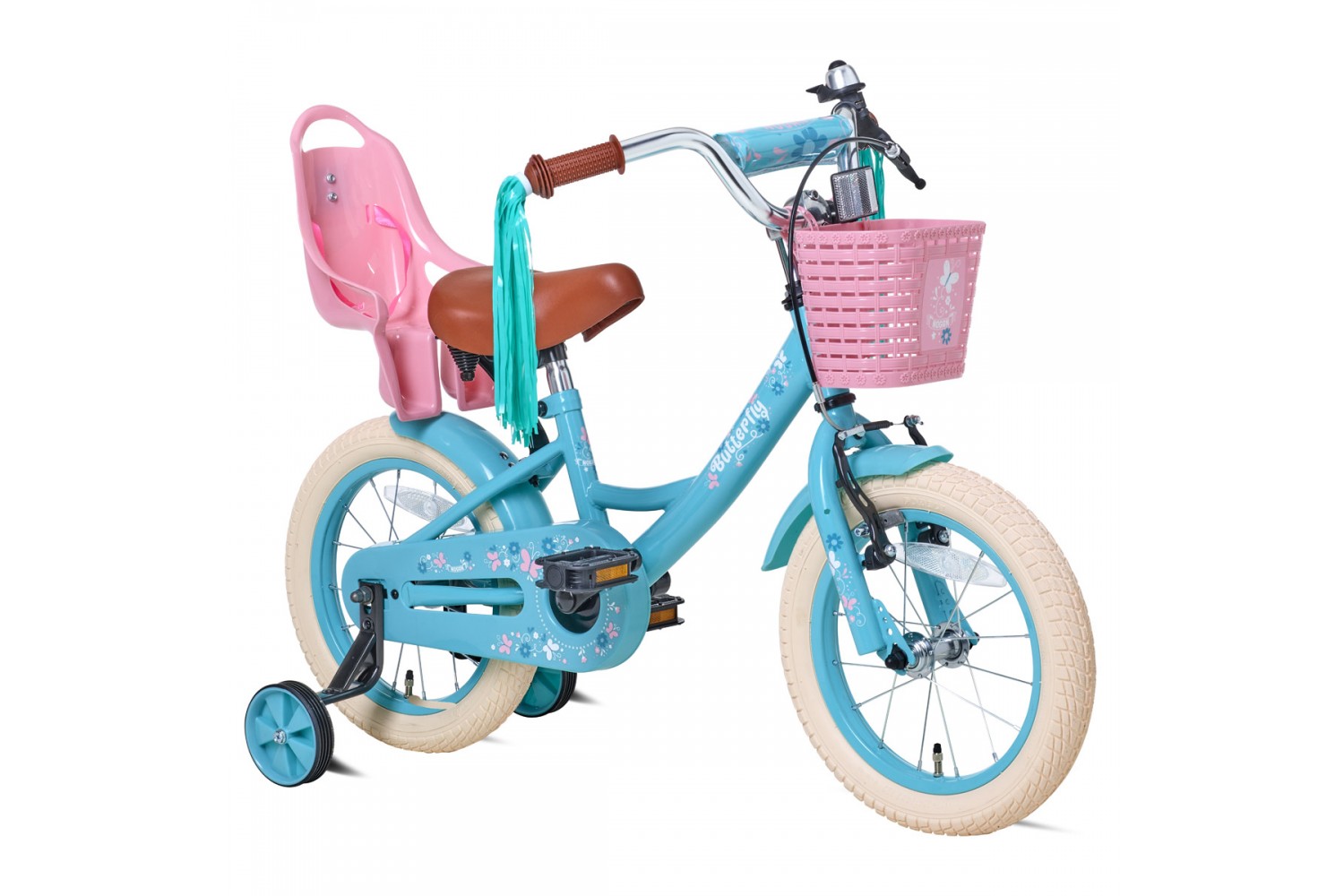 Nogan Butterfly Kinderfahrrad 14 Zoll Mädchen Fahrrad Türkis