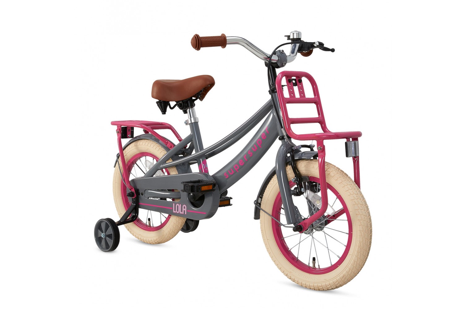 Supersuper Lola Kinderfahrrad 14 Zoll Mädchen Grau-Rosa