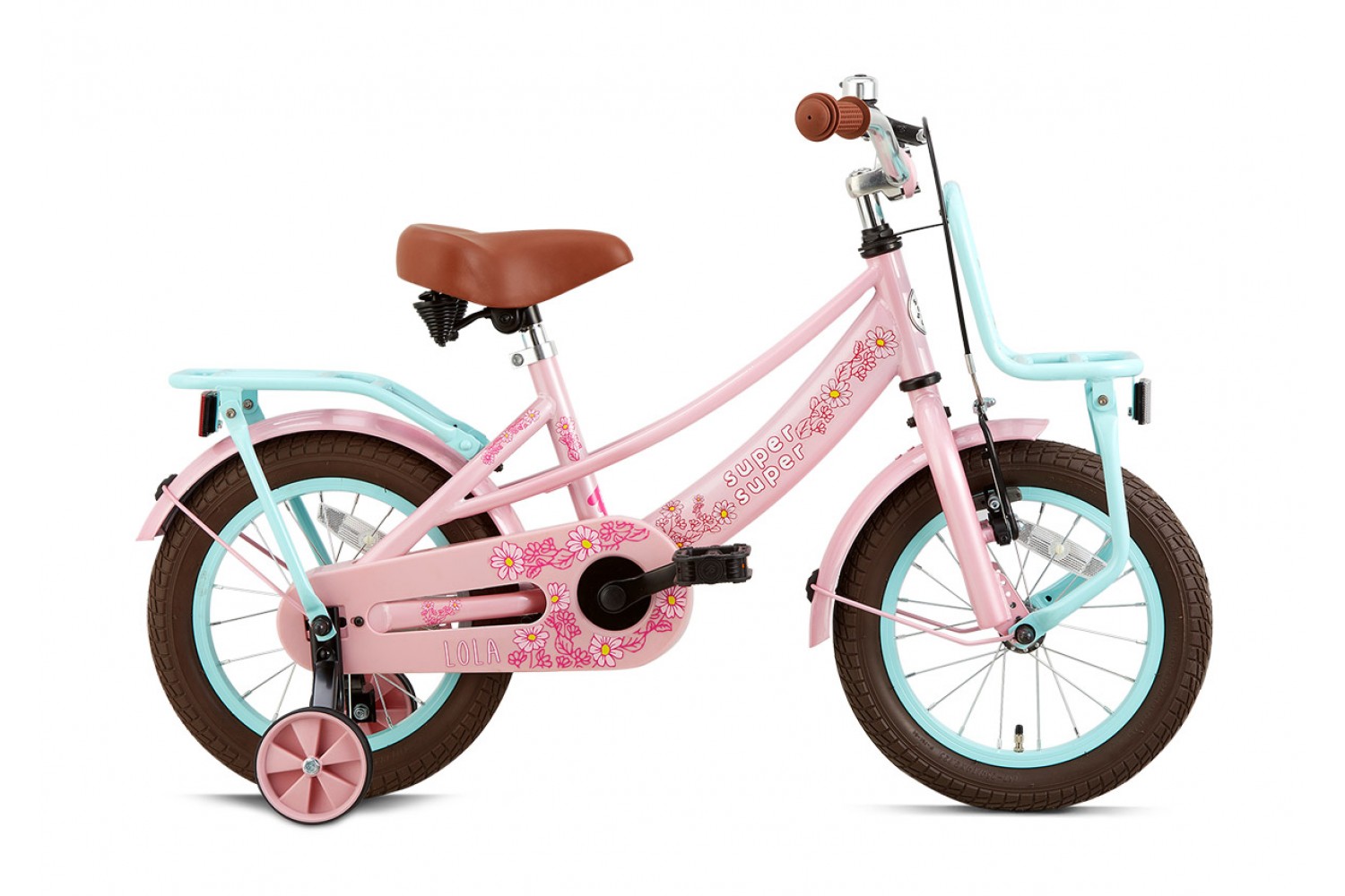 Supersuper Lola Kinderfahrrad 14 Zoll Mädchen Rosa-Türkis