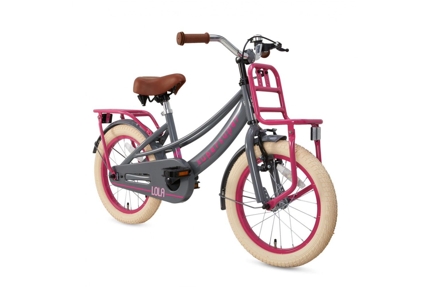 Supersuper Lola Kinderfahrrad 16 Zoll Mädchen Grau-Rosa