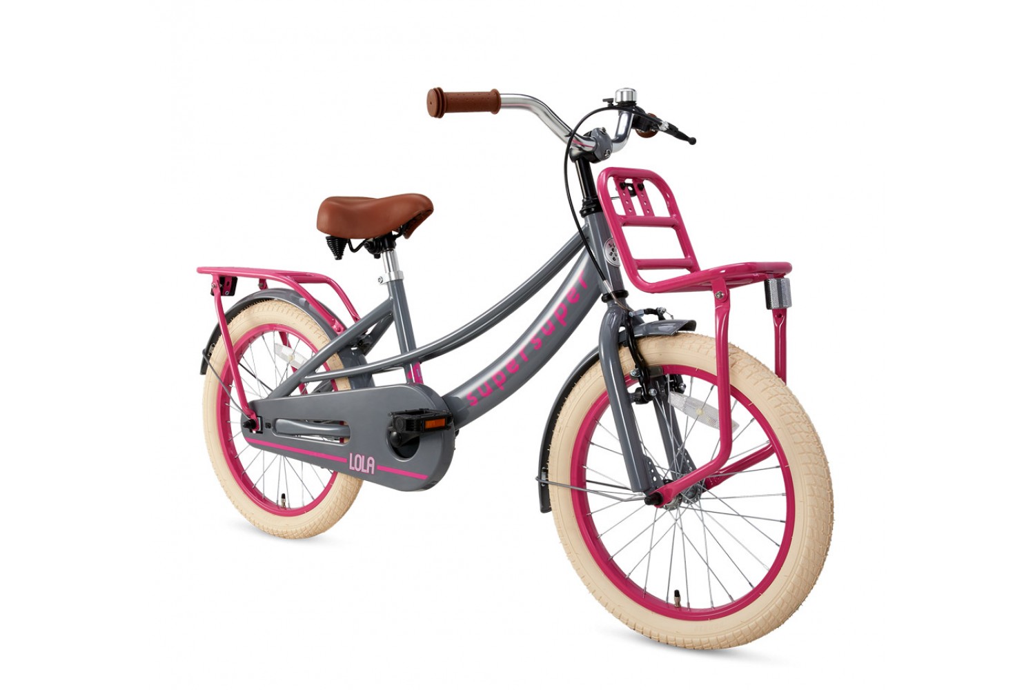 Supersuper Lola Kinderfahrrad 18 Zoll Mädchen Grau-Rosa