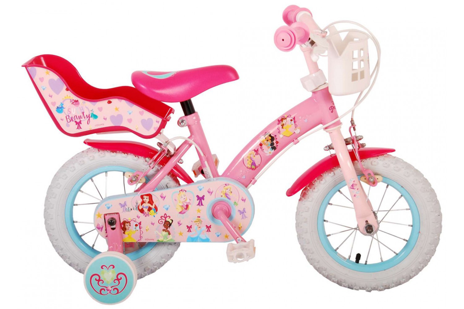 Disney Princess Kinderfahrrad 12 Zoll Mädchen Rosa | 2 Handbremsen