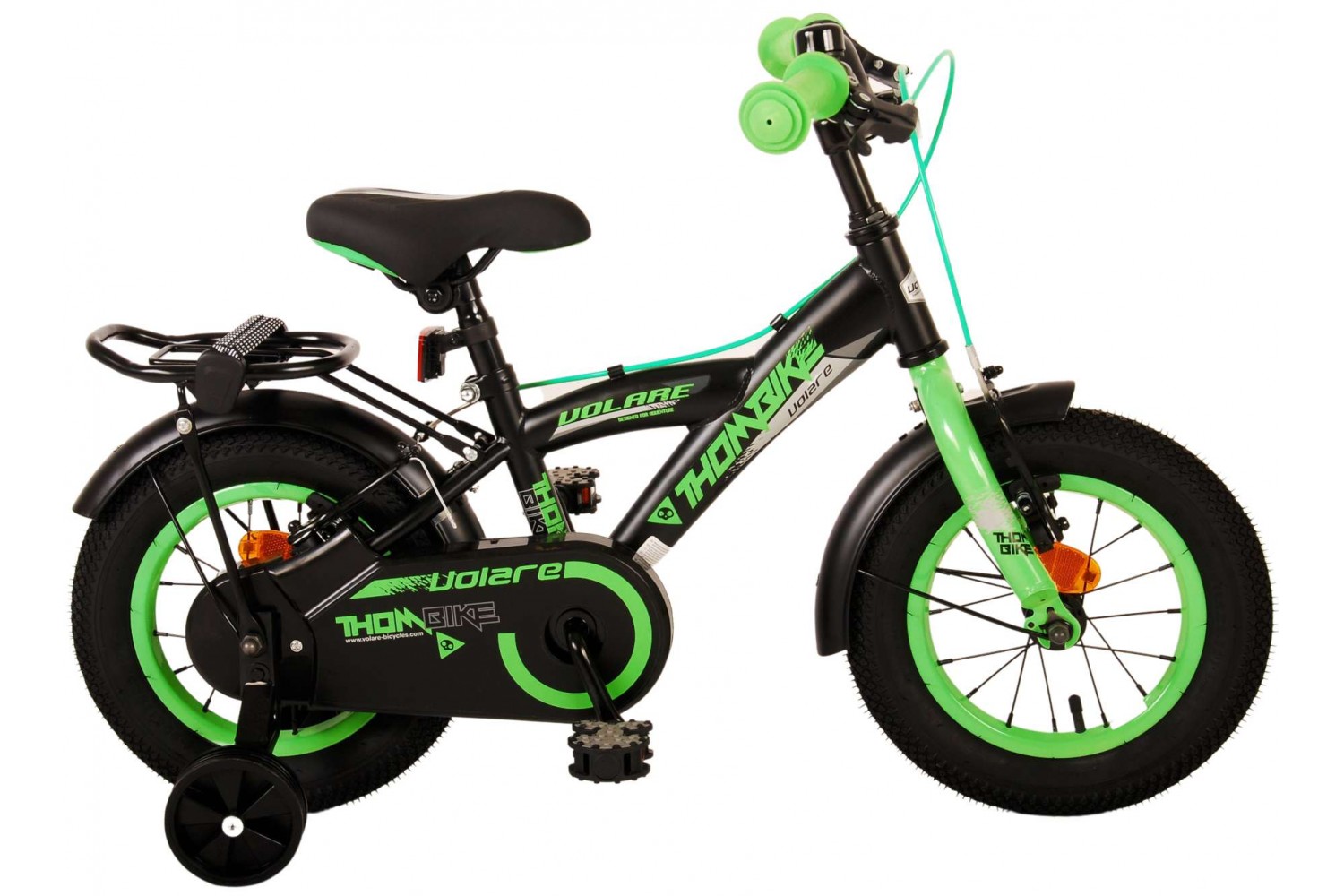 Volare Thombike Kinderfahrrad 12 Zoll Jungen Schwarz Grün | 2 Handbremsen