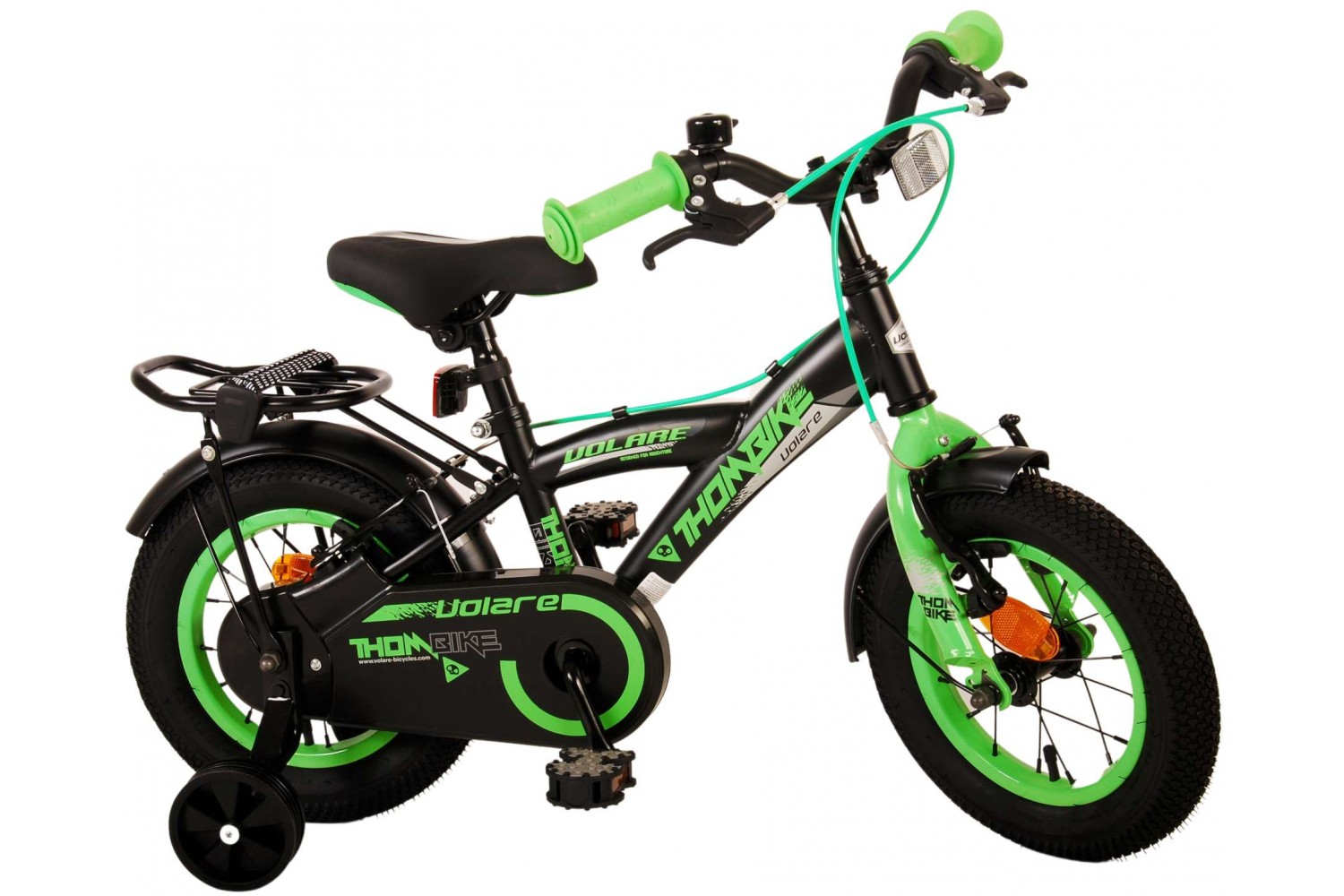 Volare Thombike Kinderfahrrad 12 Zoll Jungen Schwarz Grün | 2 Handbremsen