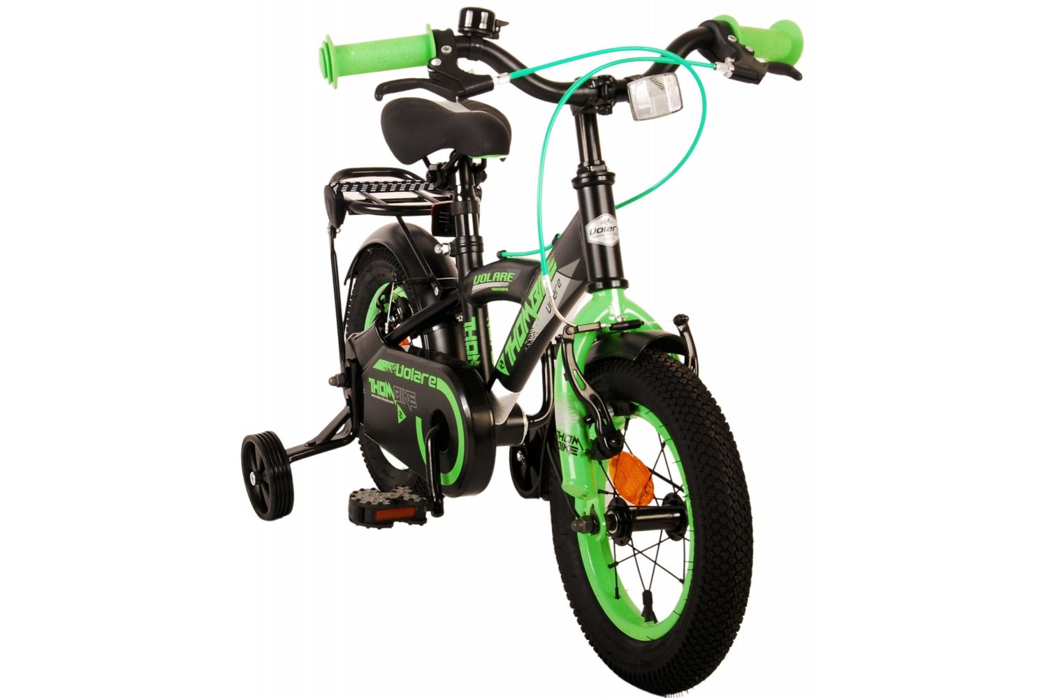 Volare Thombike Kinderfahrrad 12 Zoll Jungen Schwarz Grün | 2 Handbremsen