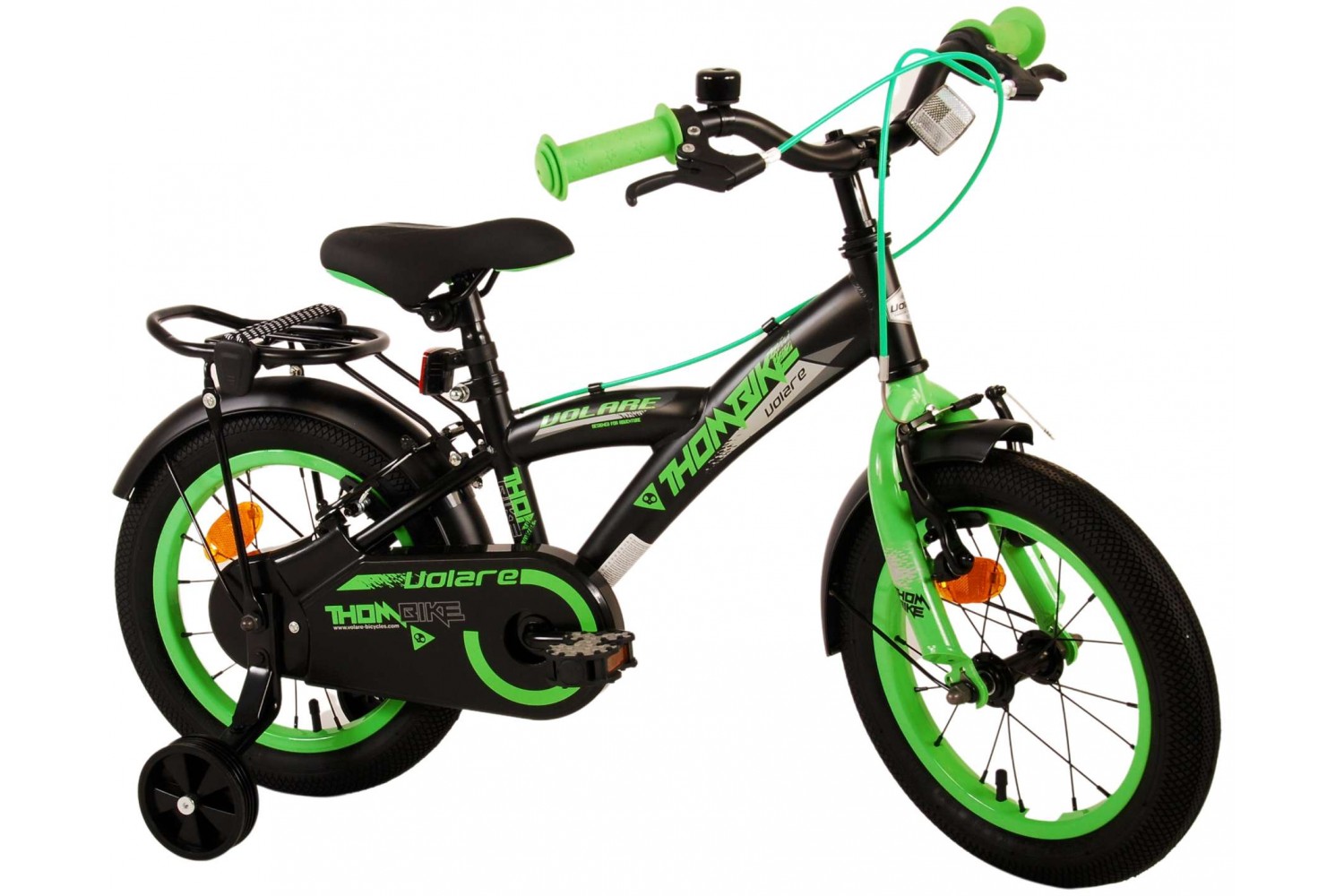 Volare Thombike Kinderfahrrad 14 Zoll Jungen Schwarz Grün | 2 Handbremsen