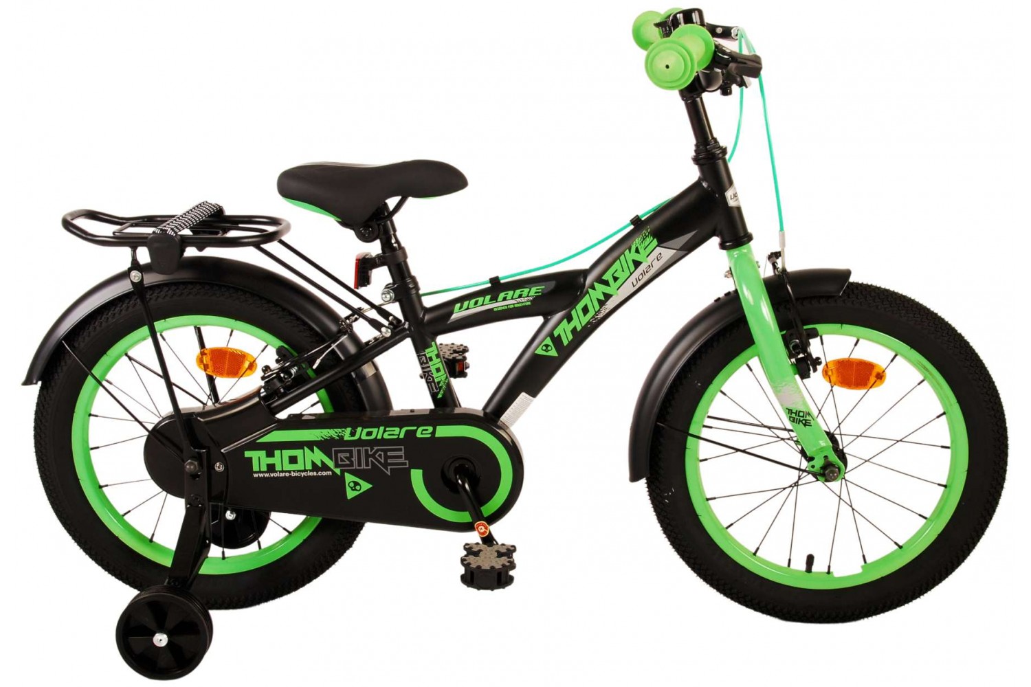 Volare Thombike Kinderfahrrad 16 Zoll Jungen Schwarz Grün | 2 Handbremsen